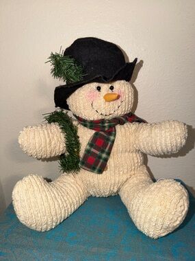 Vintage Primitive Plush Snowman Fabric Weighted Bottom Christmas Holiday